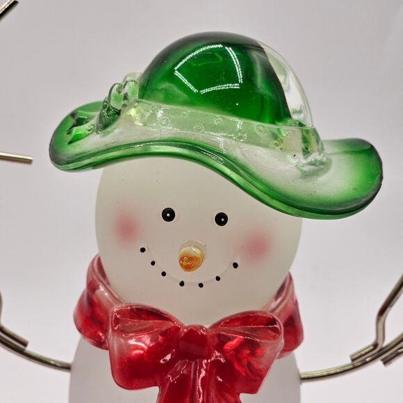 Christmas Snowman Figurines Frosted Glass Acrylic Set Blue Green Red Hats Retro - Picture 6 of 8